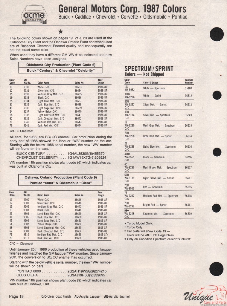 1987 General Motors Paint Charts Acme 5